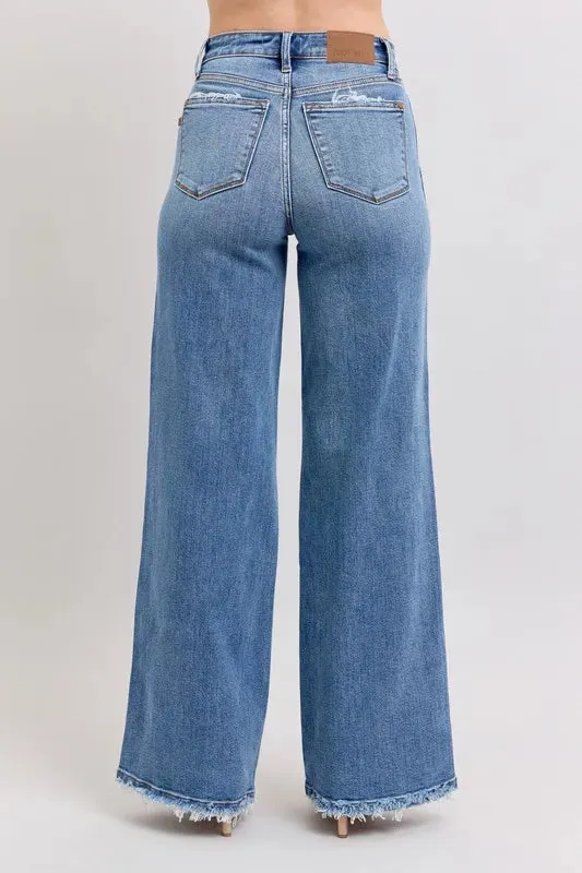 Judy Blue Full Size Raw Hem Wide Leg Jeans Plus Size sold by Charming Charlie product image thumbnail 4