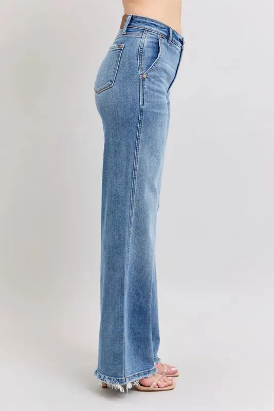Judy Blue Full Size Raw Hem Wide Leg Jeans Plus Size sold by Charming Charlie product image thumbnail 3