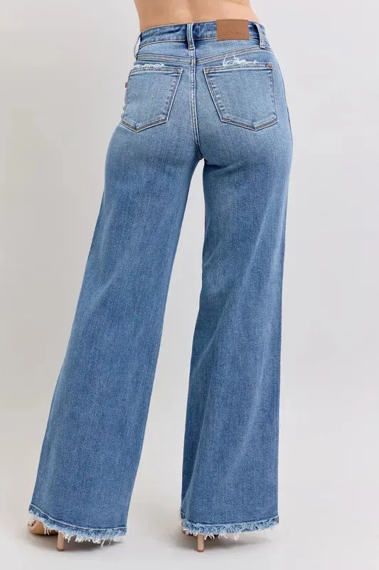 Judy Blue Full Size Raw Hem Wide Leg Jeans Plus Size sold by Charming Charlie product image thumbnail 5
