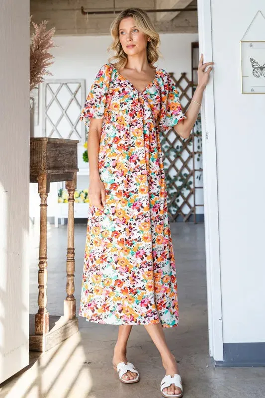 Lime 'N' Chili Floral Print Sweetheart Neck Tie Front Midi Dress sold by Charming Charlie
