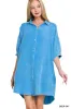 Zenana Washed Double Gauze Button Down Shirt Dress sold by Charming Charlie