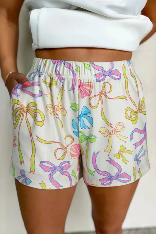 Cheerful Bow Print Elastic Pull On Casual Shorts sold by Charming Charlie