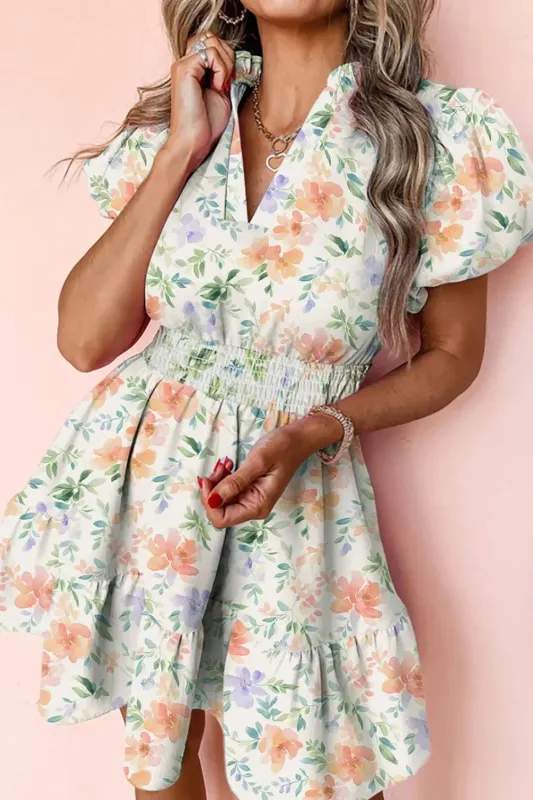 Frill Notched Puff Sleeve Dress sold by Charming Charlie