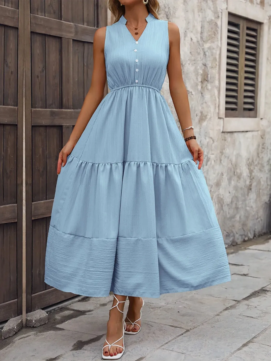 Notched Sleeveless Maxi Tank Dress sold by Charming Charlie
