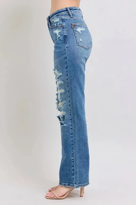 Judy Blue Full Size High Waist Heavy Destroy Straight Jeans Plus Size sold by Charming Charlie product image thumbnail 3