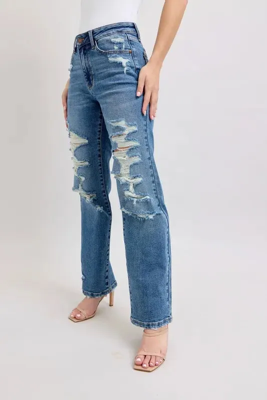 Judy Blue Full Size High Waist Heavy Destroy Straight Jeans Plus Size sold by Charming Charlie product image thumbnail 2