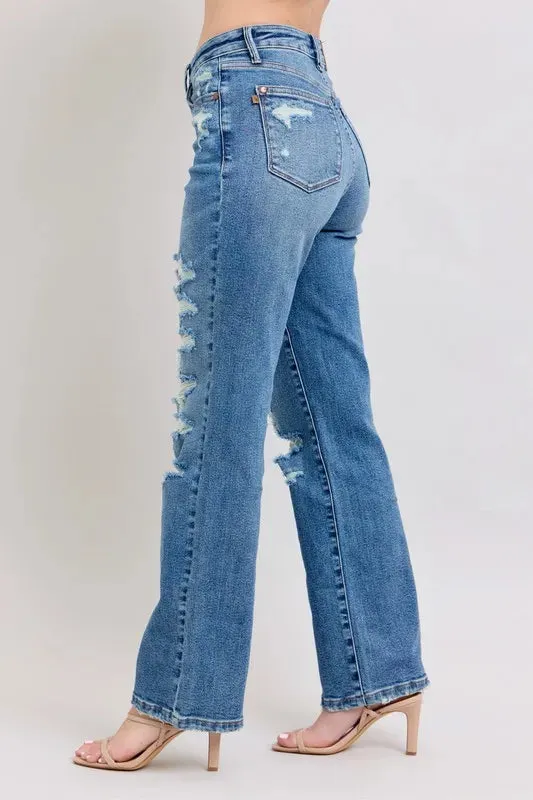Judy Blue Full Size High Waist Heavy Destroy Straight Jeans Plus Size sold by Charming Charlie product image thumbnail 4