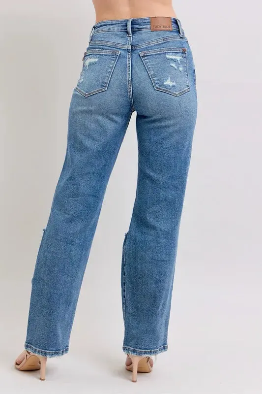 Judy Blue Full Size High Waist Heavy Destroy Straight Jeans Plus Size sold by Charming Charlie product image thumbnail 5