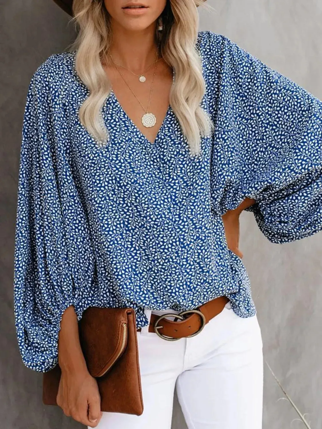 Printed V-Neck Long Sleeve Blouse sold by Charming Charlie product image thumbnail 5