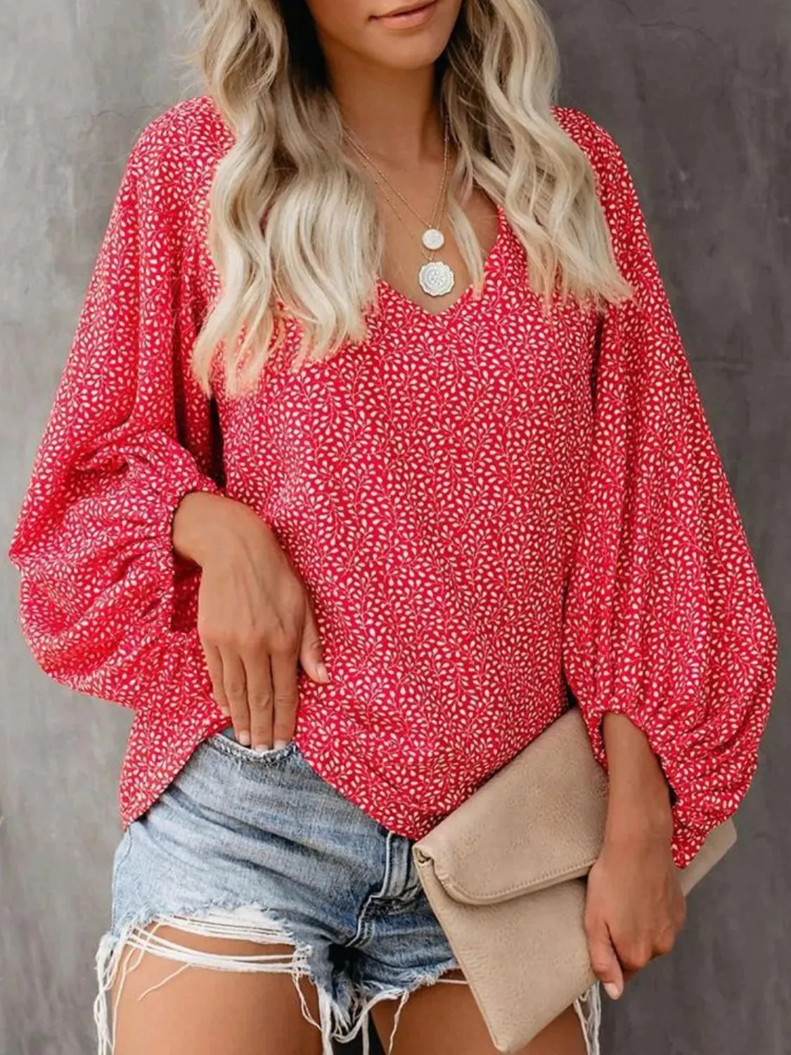 Printed V-Neck Long Sleeve Blouse sold by Charming Charlie