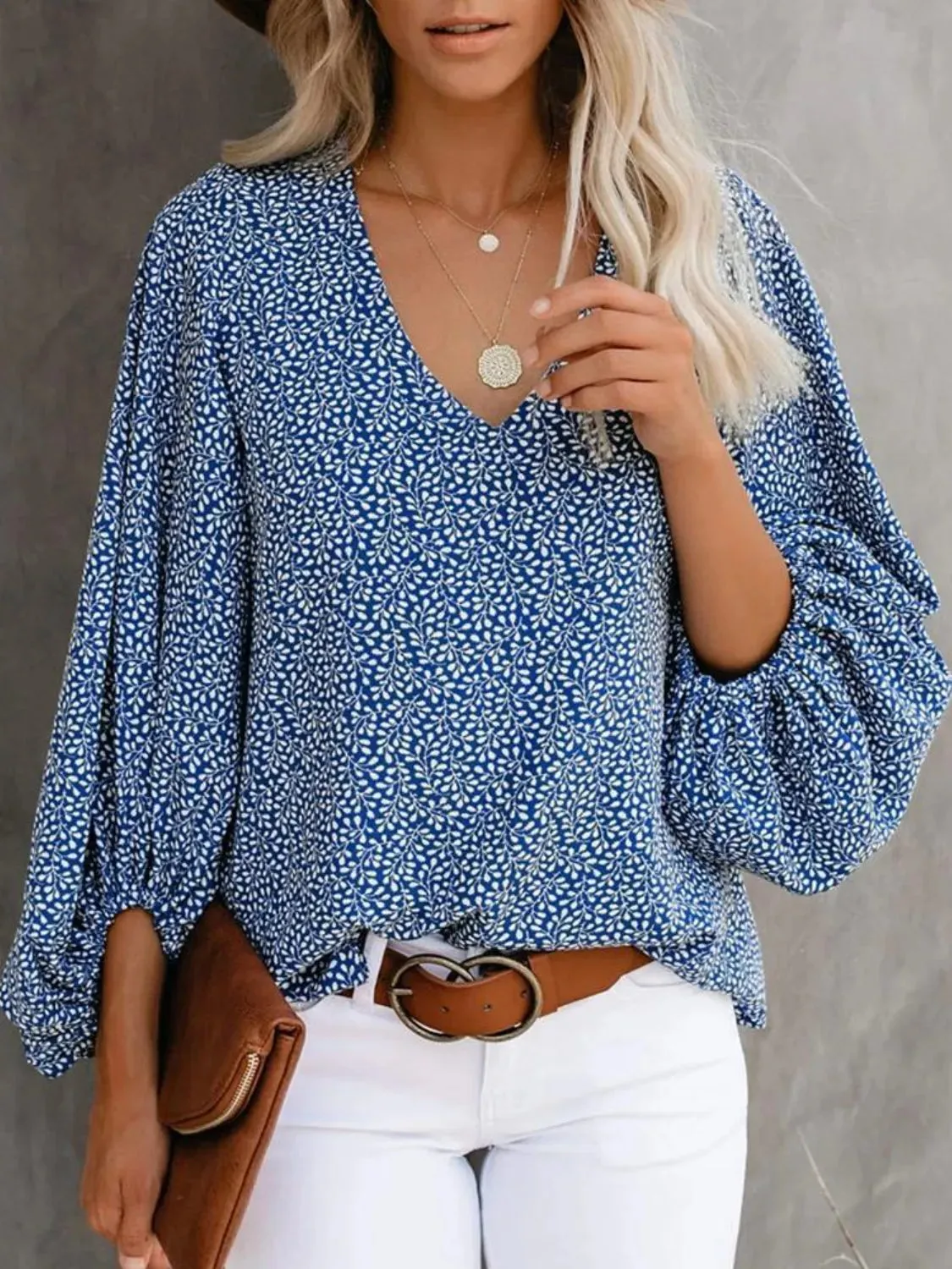 Printed V-Neck Long Sleeve Blouse sold by Charming Charlie product image thumbnail 4