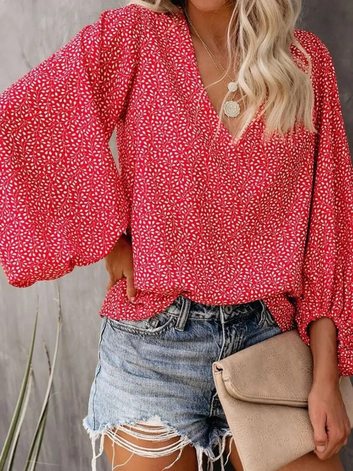 Printed V-Neck Long Sleeve Blouse sold by Charming Charlie product image thumbnail 2