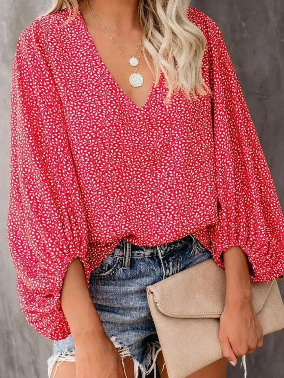 Printed V-Neck Long Sleeve Blouse sold by Charming Charlie product image thumbnail 3