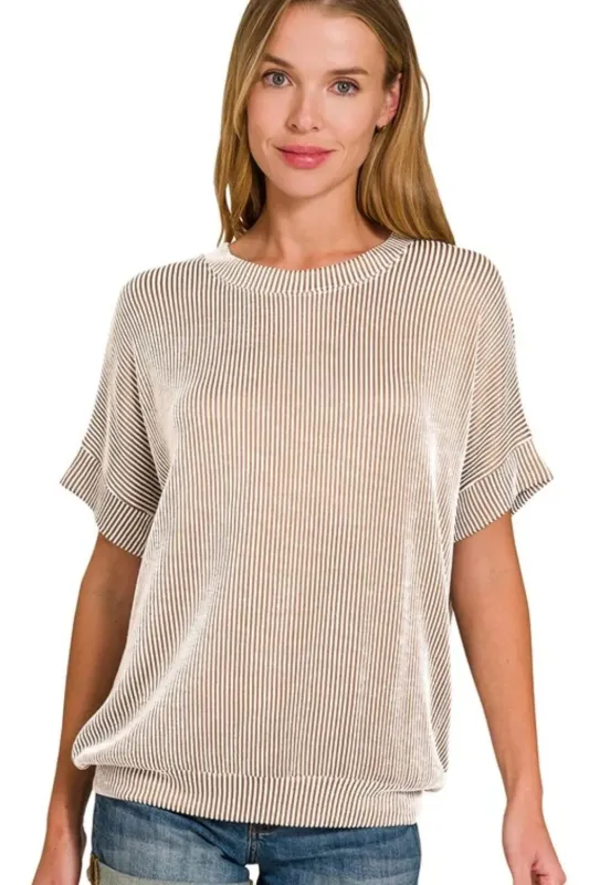 Zenana Corded Rib Short Sleeve T-Shirt sold by Charming Charlie