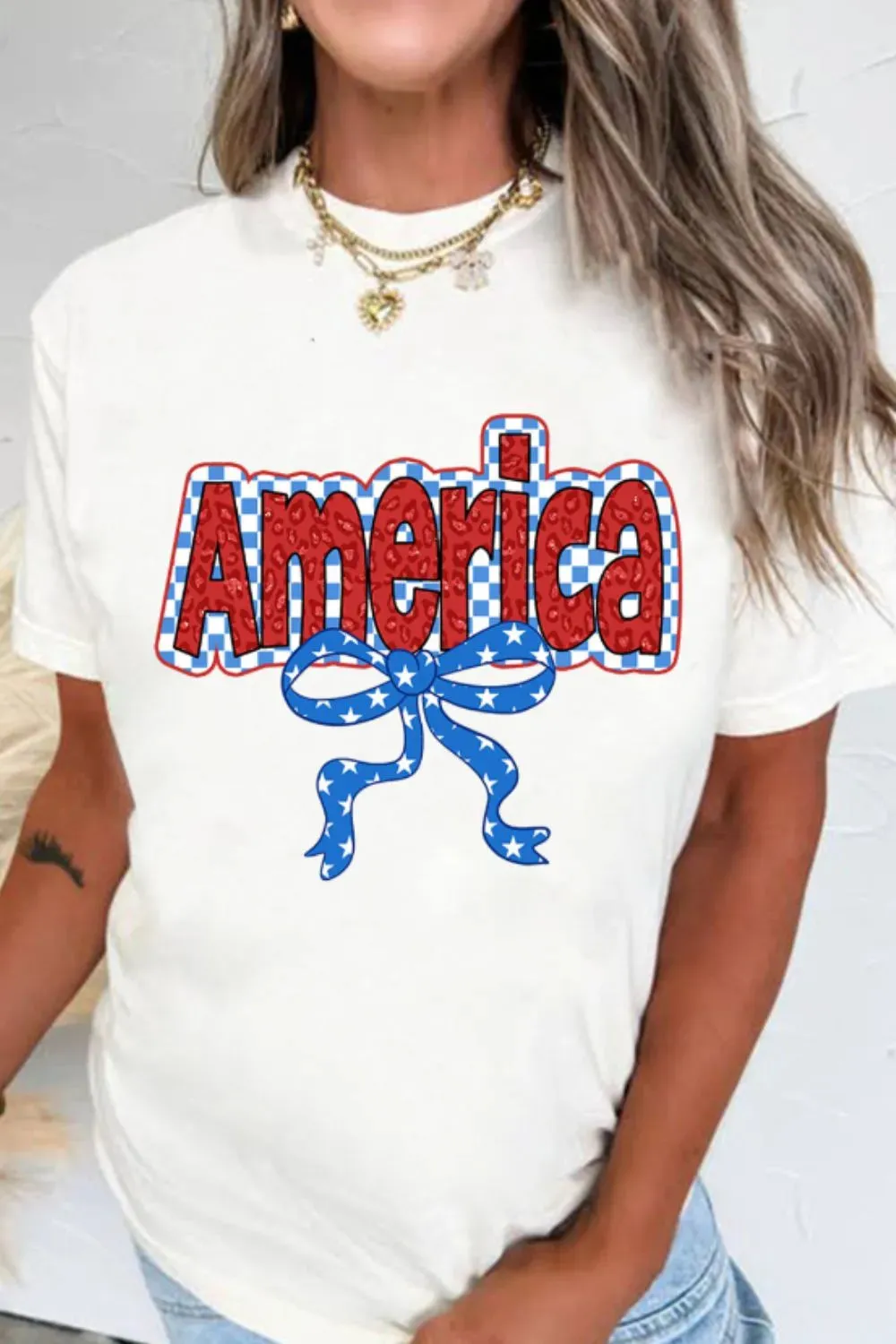 Funky America Letter Bow Round Neck T Shirt sold by Charming Charlie product image thumbnail 4