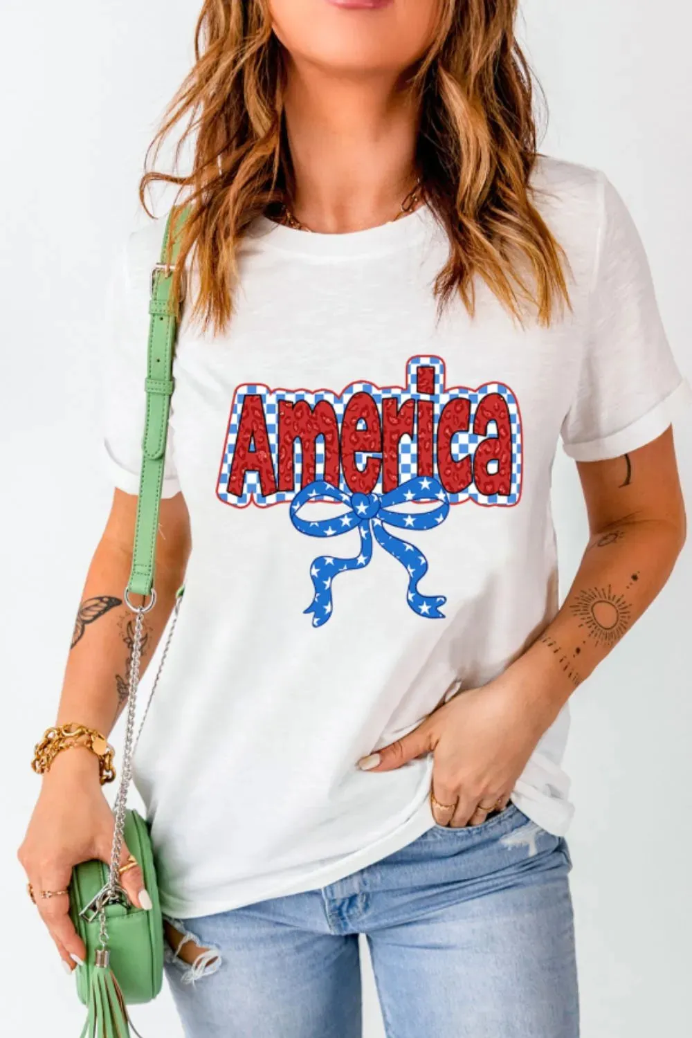 Funky America Letter Bow Round Neck T Shirt sold by Charming Charlie product image thumbnail 3
