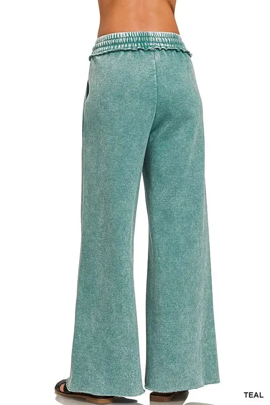 Zenana Acid Wash Fleece Palazzo Sweatpants with Pockets sold by Charming Charlie product image thumbnail 3
