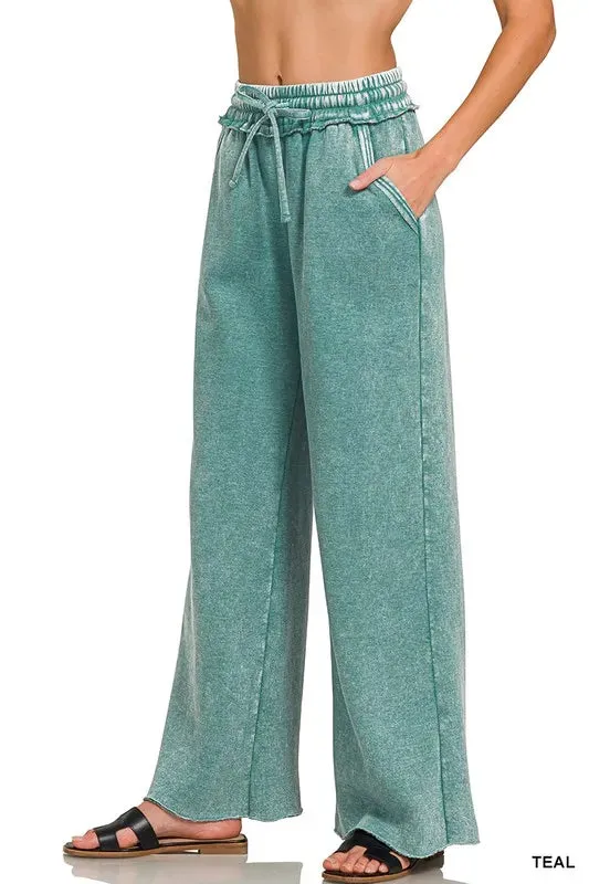 Zenana Acid Wash Fleece Palazzo Sweatpants with Pockets sold by Charming Charlie product image thumbnail 2