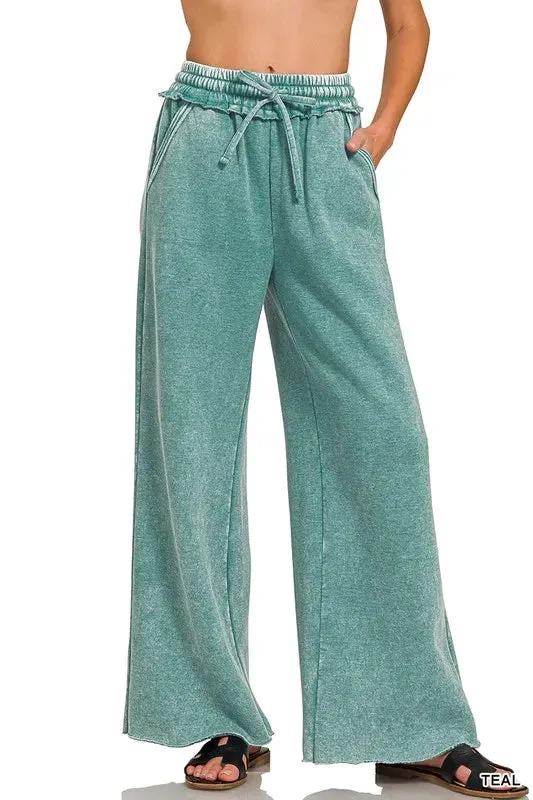 Zenana Acid Wash Fleece Palazzo Sweatpants with Pockets sold by Charming Charlie product image thumbnail 4