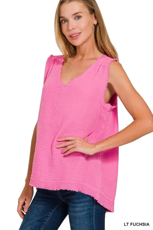 Zenana Double Gauze Raw Edge V-Neck Tank sold by Charming Charlie product image thumbnail 2