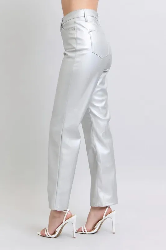 Judy Blue Full Size High Waist Silver Faux Leather Pants Plus Size sold by Charming Charlie product image thumbnail 2