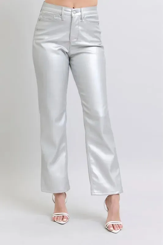 Judy Blue Full Size High Waist Silver Faux Leather Pants Plus Size sold by Charming Charlie