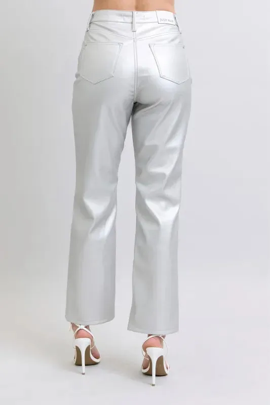 Judy Blue Full Size High Waist Silver Faux Leather Pants Plus Size sold by Charming Charlie product image thumbnail 3