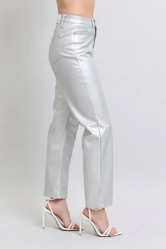 Judy Blue Full Size High Waist Silver Faux Leather Pants Plus Size sold by Charming Charlie product image thumbnail 4