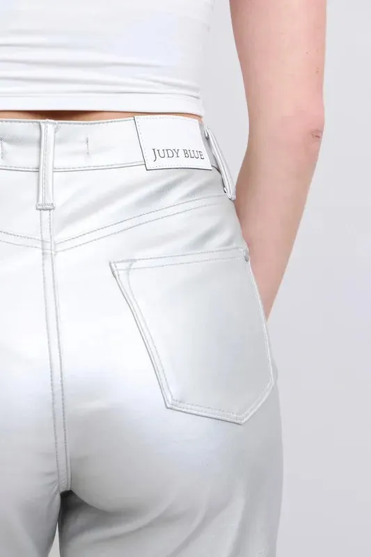 Judy Blue Full Size High Waist Silver Faux Leather Pants Plus Size sold by Charming Charlie product image thumbnail 5