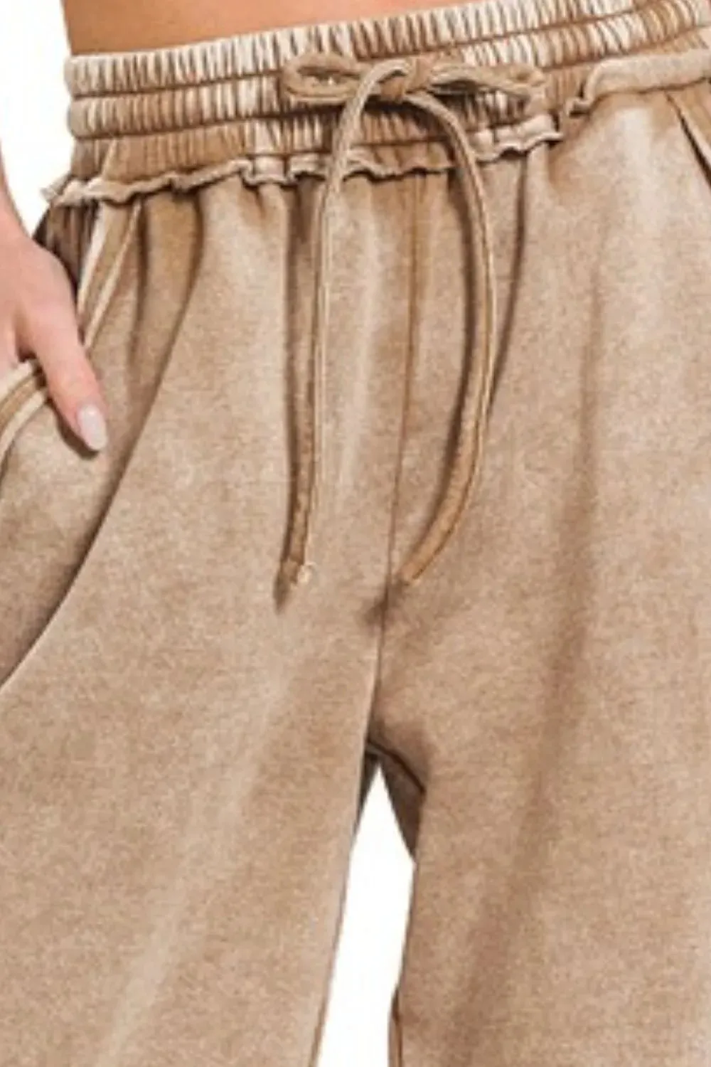 Zenana Acid Wash Fleece Palazzo Sweatpants with Pockets sold by Charming Charlie product image thumbnail 2