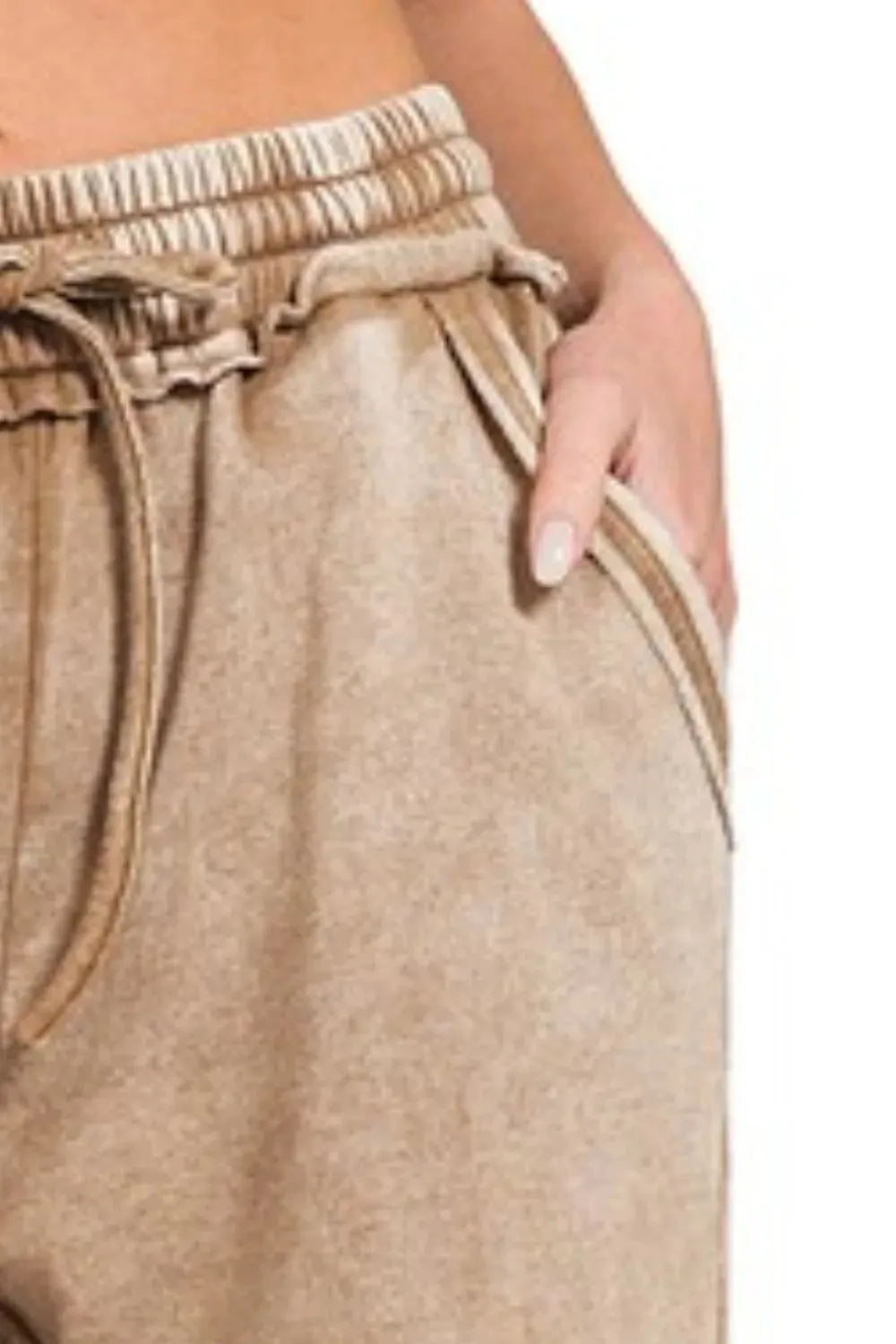 Zenana Acid Wash Fleece Palazzo Sweatpants with Pockets sold by Charming Charlie product image thumbnail 3