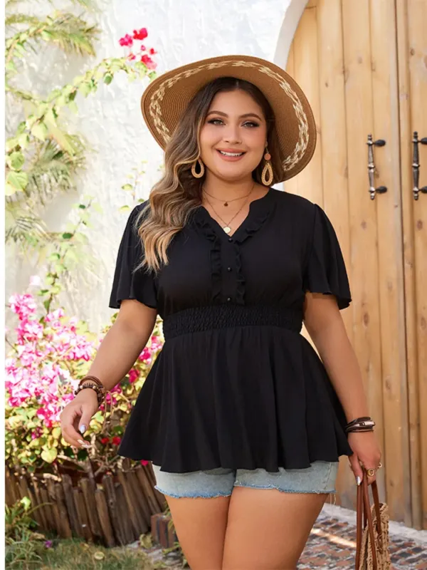 Plus Size Notched Short Sleeve Blouse sold by Charming Charlie