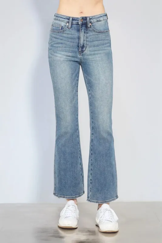 Judy Blue Full Size Tummy Control Back Embroidered Pocketed Bootcut Jeans Plus Size sold by Charming Charlie