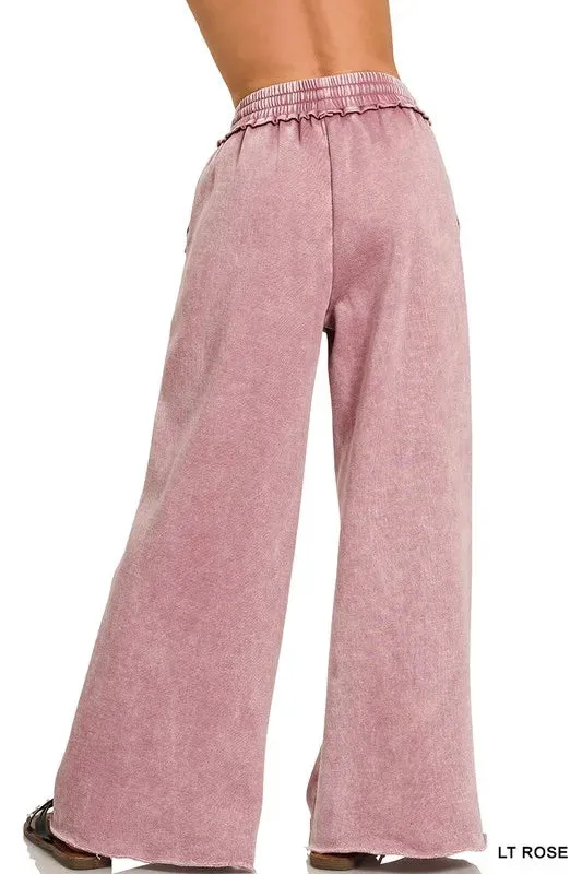 Zenana Acid Wash Fleece Palazzo Sweatpants with Pockets sold by Charming Charlie product image thumbnail 3