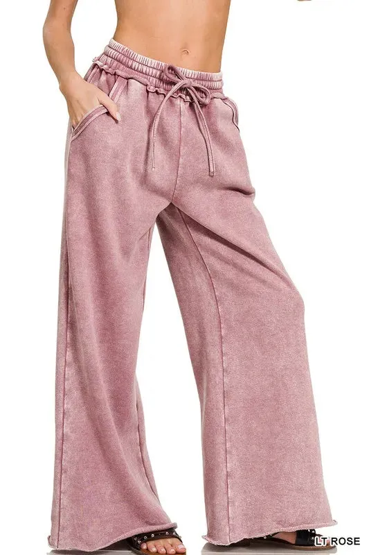 Zenana Acid Wash Fleece Palazzo Sweatpants with Pockets sold by Charming Charlie
