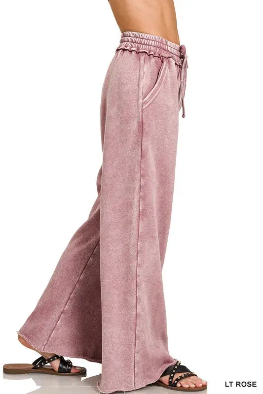 Zenana Acid Wash Fleece Palazzo Sweatpants with Pockets sold by Charming Charlie product image thumbnail 2
