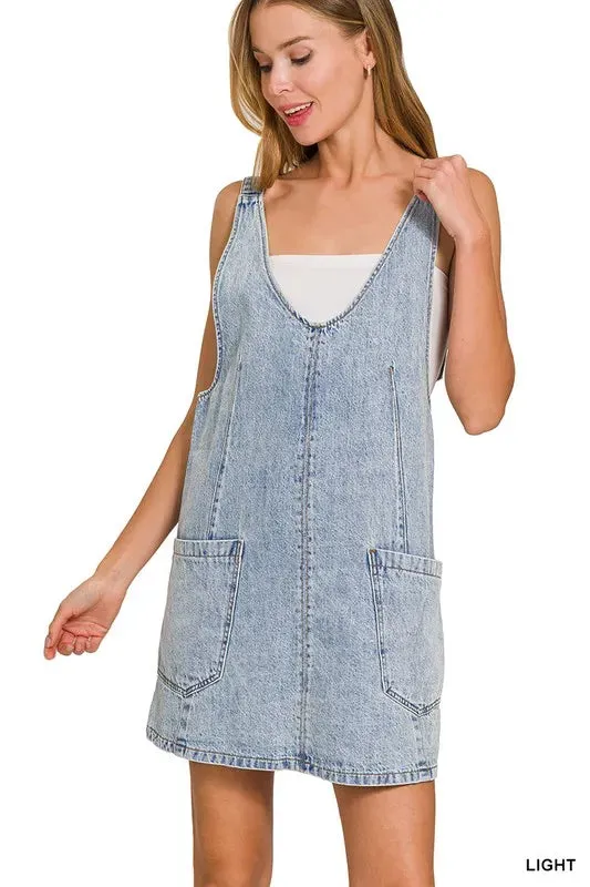 Zenana Denim Overall Mini Dress sold by Charming Charlie
