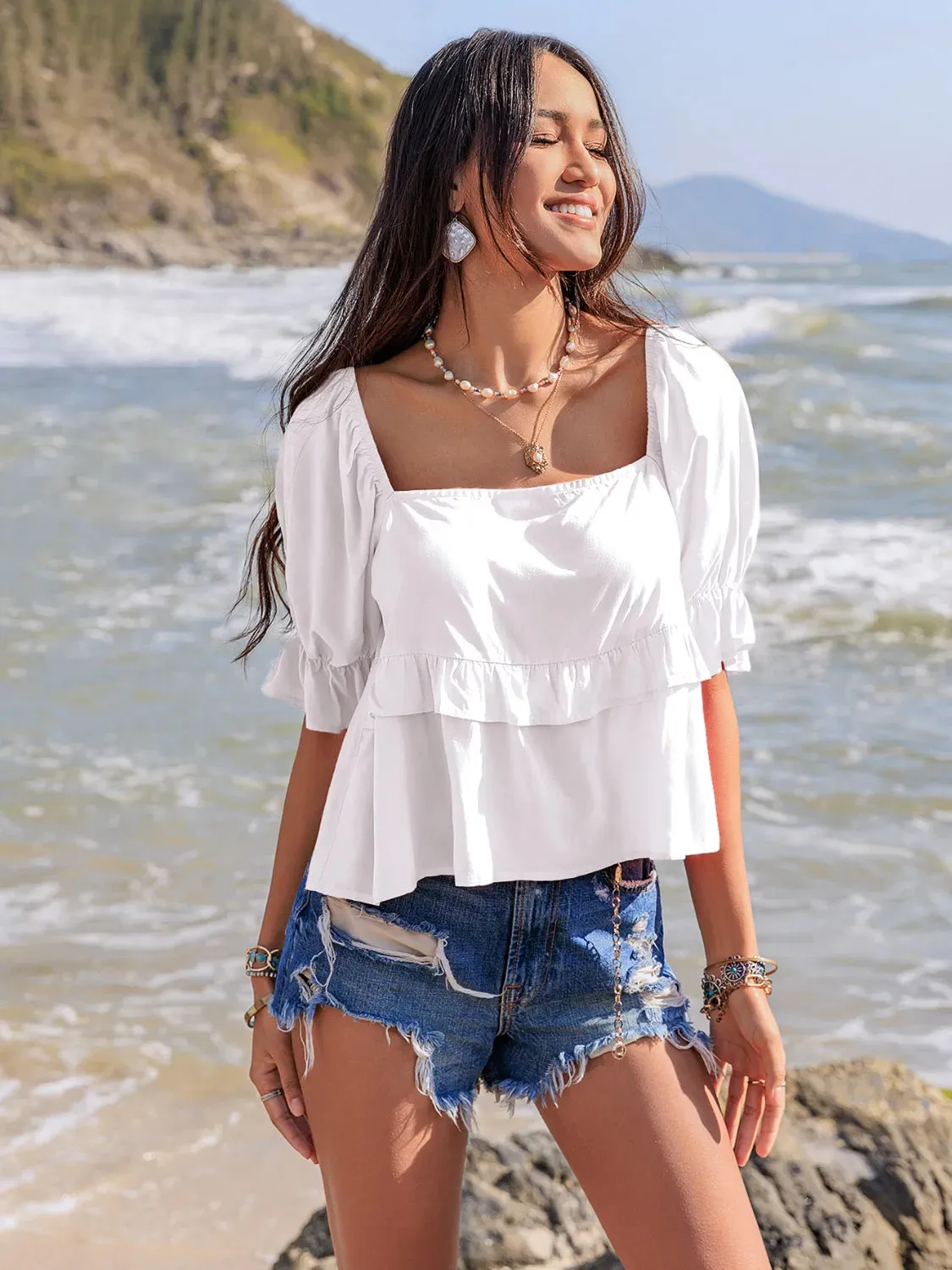 Ruffled Square Neck Half Sleeve Blouse sold by Charming Charlie product image thumbnail 3