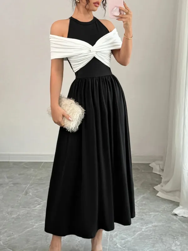 Twisted Contrast Cold Shoulder Midi Dress sold by Charming Charlie