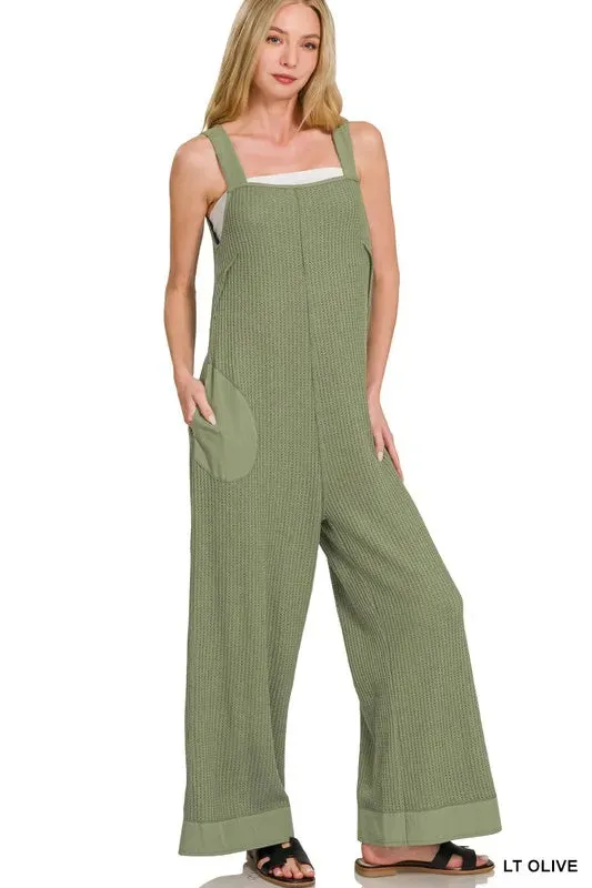 Zenana Knit Waffle Wide Leg Overalls sold by Charming Charlie