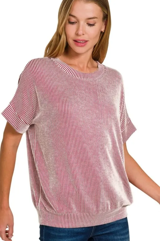Zenana Corded Rib Short Sleeve T-Shirt sold by Charming Charlie