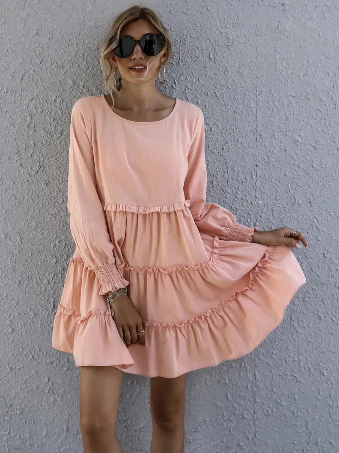 Frill Tiered Long Sleeve Mini Dress sold by Charming Charlie product image thumbnail 2