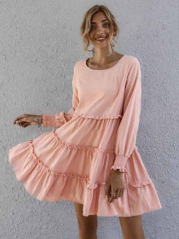 Frill Tiered Long Sleeve Mini Dress sold by Charming Charlie