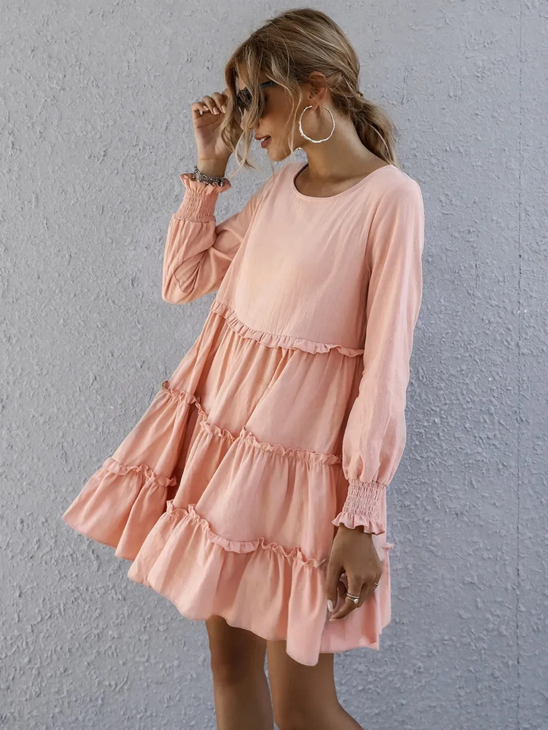Frill Tiered Long Sleeve Mini Dress sold by Charming Charlie product image thumbnail 3