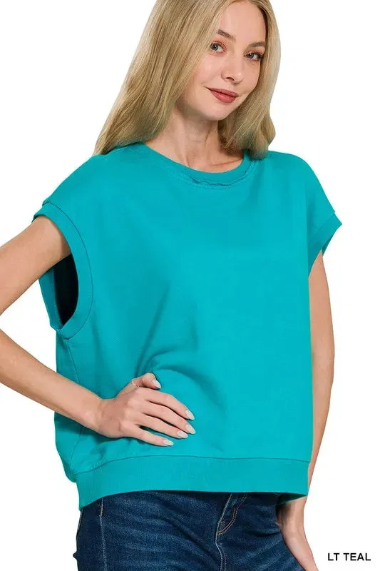 Zenana French Terry Round Neck Cap Sleeve T-Shirt sold by Charming Charlie product image thumbnail 2