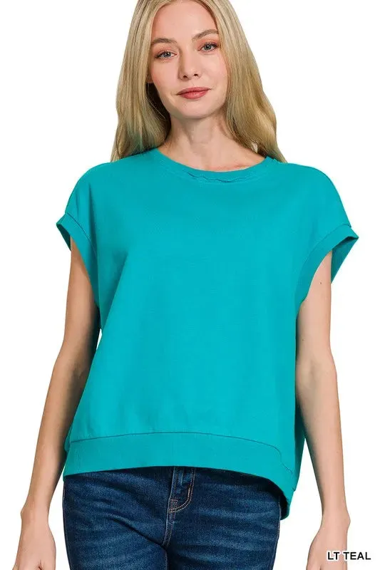 Zenana French Terry Round Neck Cap Sleeve T-Shirt sold by Charming Charlie