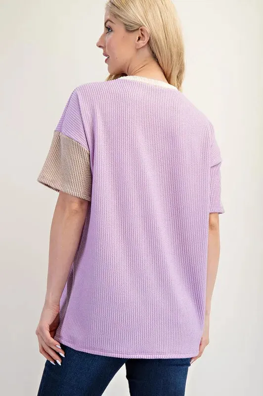 Celeste Full Size Rib Contrast Short Sleeve T-Shirt Plus SIze sold by Charming Charlie product image thumbnail 4