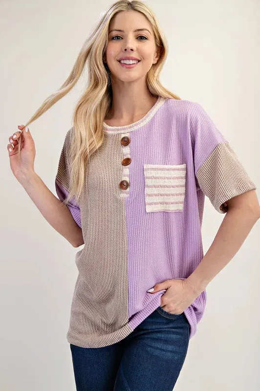 Celeste Full Size Rib Contrast Short Sleeve T-Shirt Plus SIze sold by Charming Charlie