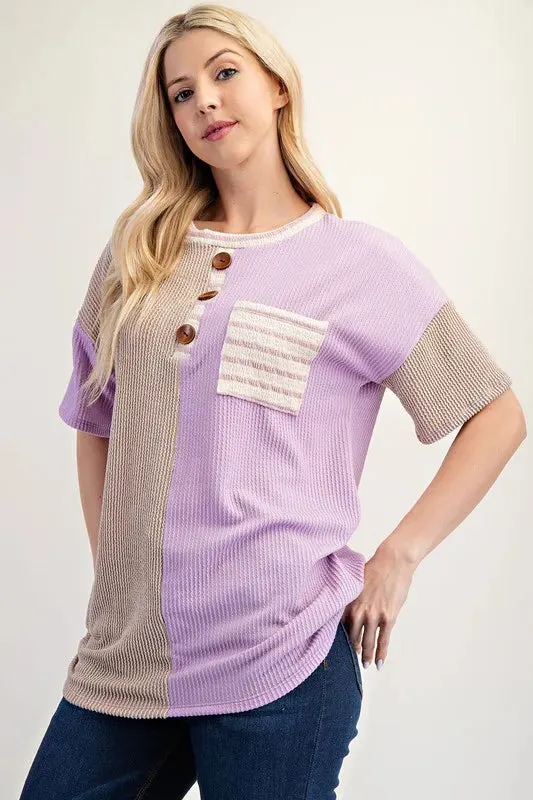 Celeste Full Size Rib Contrast Short Sleeve T-Shirt Plus SIze sold by Charming Charlie product image thumbnail 3