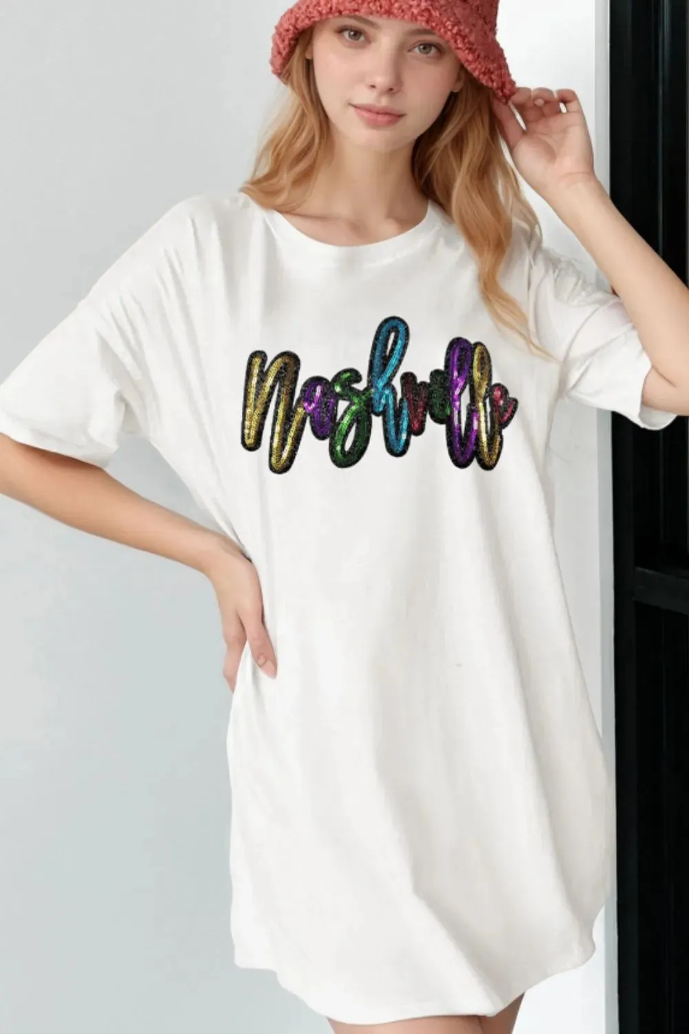 Sequin Round Neck Short Sleeve Oversized T-Shirt sold by Charming Charlie product image thumbnail 2